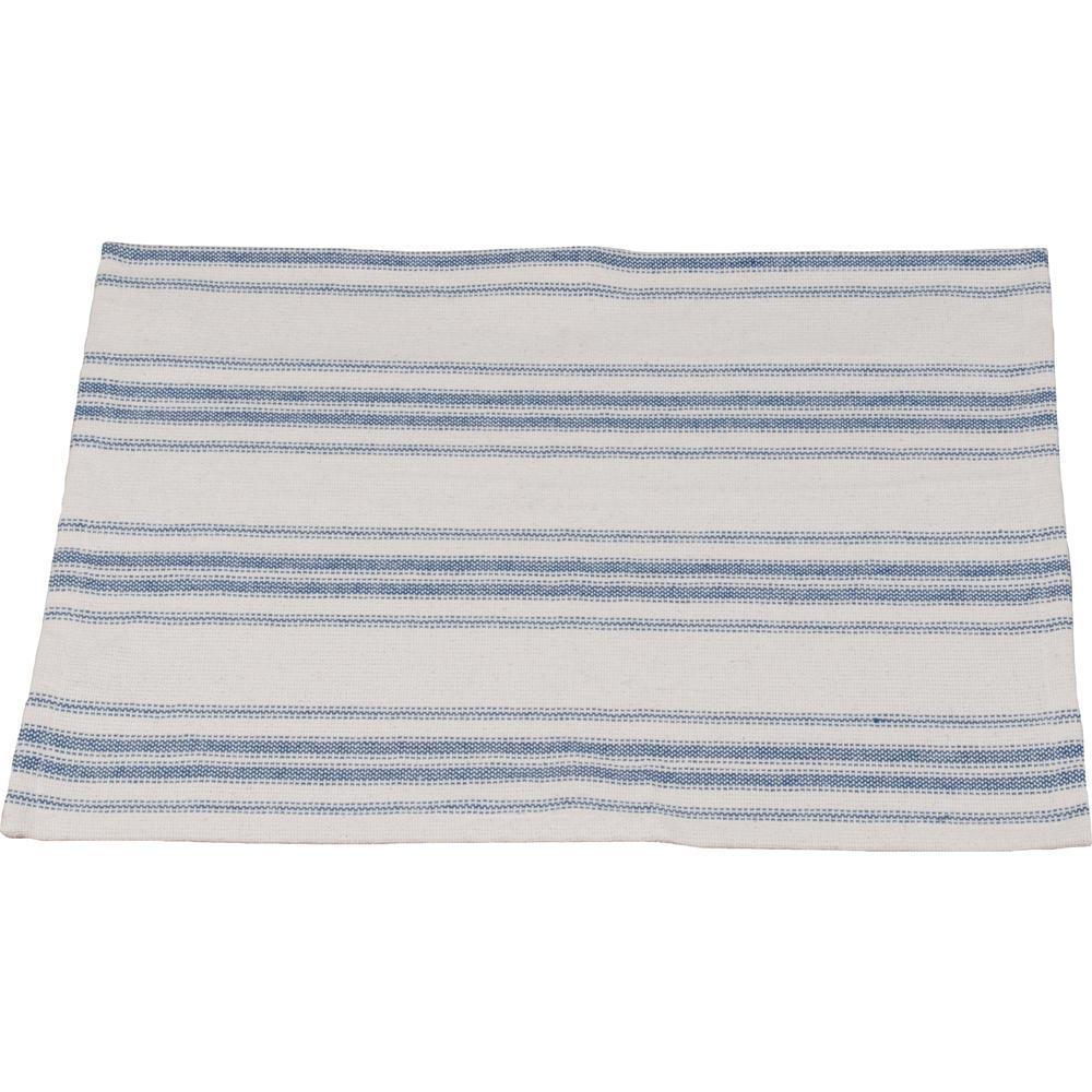 Colonial Blue Cream Grain Sack Stripe Placemat Set Of Six PM165014 - The Fox Decor