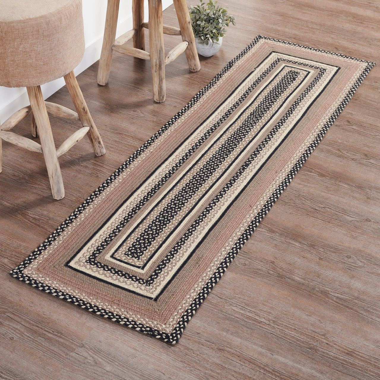 Sawyer Mill Charcoal Creme Jute Braided Rug/Runner Rect w/ Pad 2'x6.5' VHC Brands - The Fox Decor