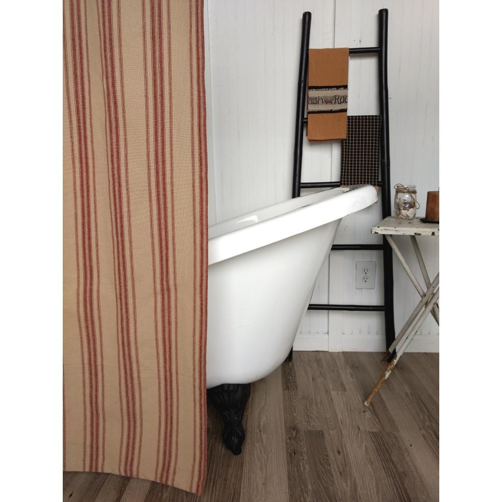 Oat Barn Red Grain Sack Stripe Shower Curtain SC164017 - The Fox Decor