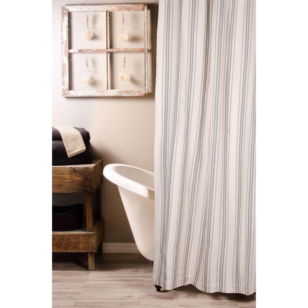 Grain Sack Stripe Pewter Cream Shower Curtain SC165065 - The Fox Decor