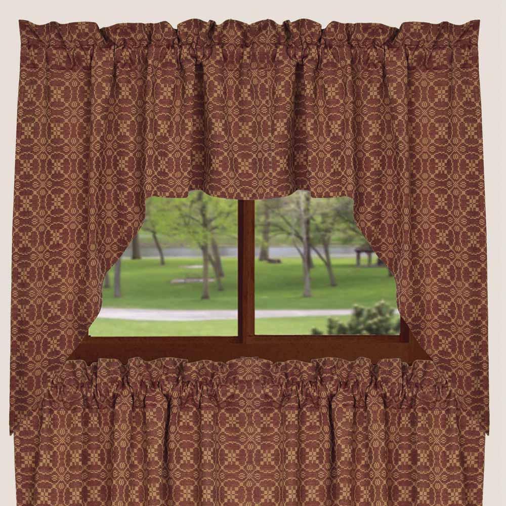 Barn Red Tan Marshfield Jacquard Swag Lined SW106017 - The Fox Decor