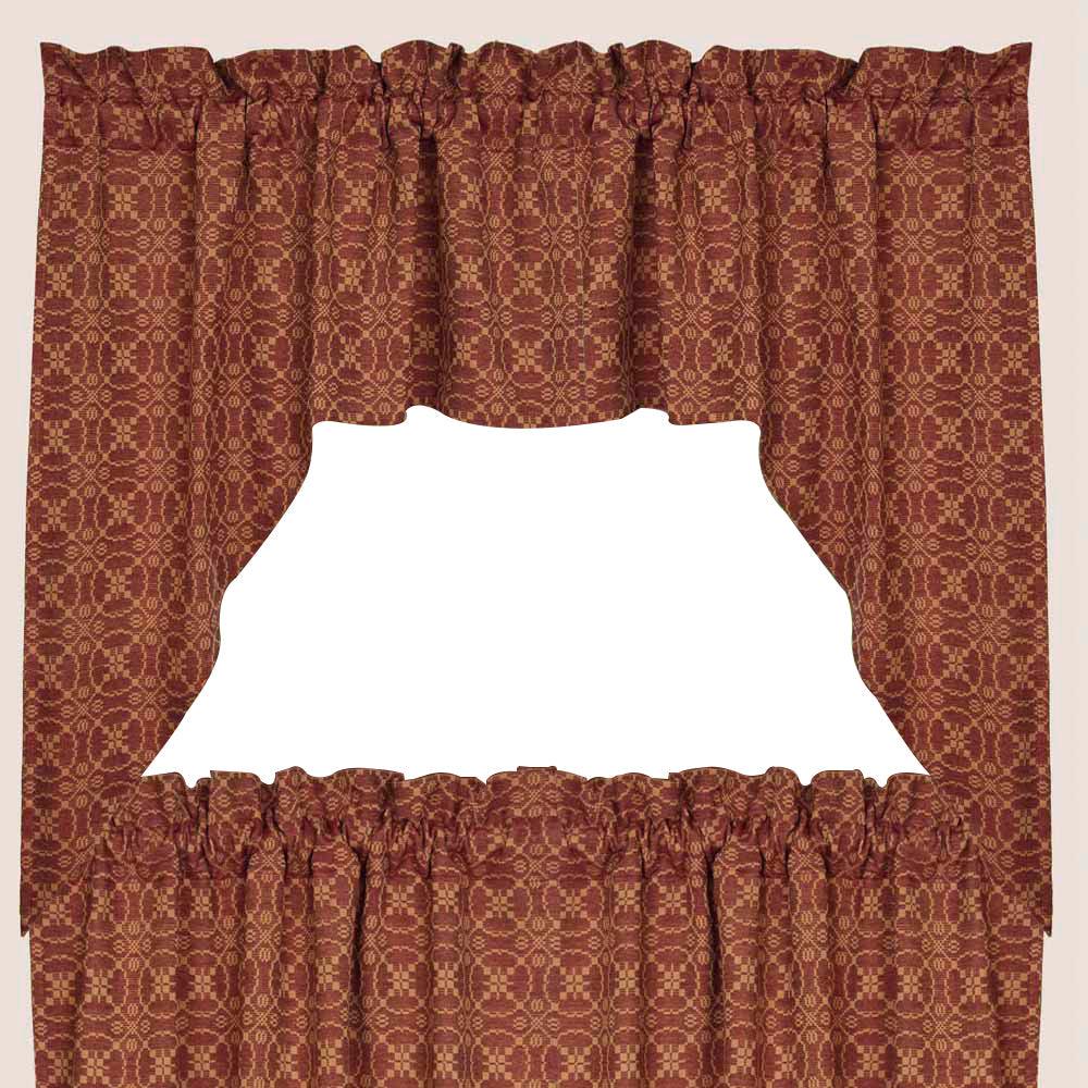 Barn Red Tan Marshfield Jacquard Swag Lined SW106017 - The Fox Decor