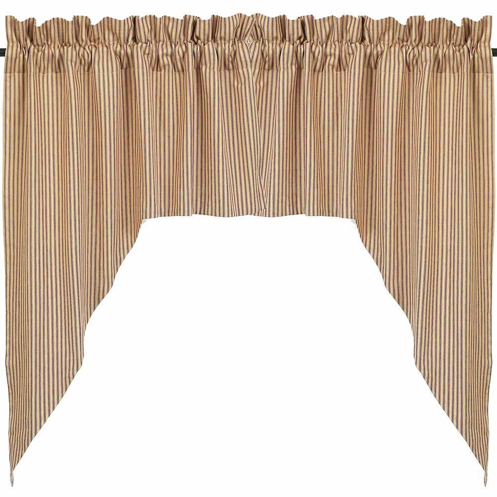 Barn Red Nutmeg York Ticking Swag Lined SW880017 - The Fox Decor