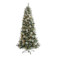 Thumbnail for 7’ Frosted Tip British Columbia Mountain Pine Artificial Christmas Tree with 400 Clear Lights, Pine Cones and 882 Bendable Branches