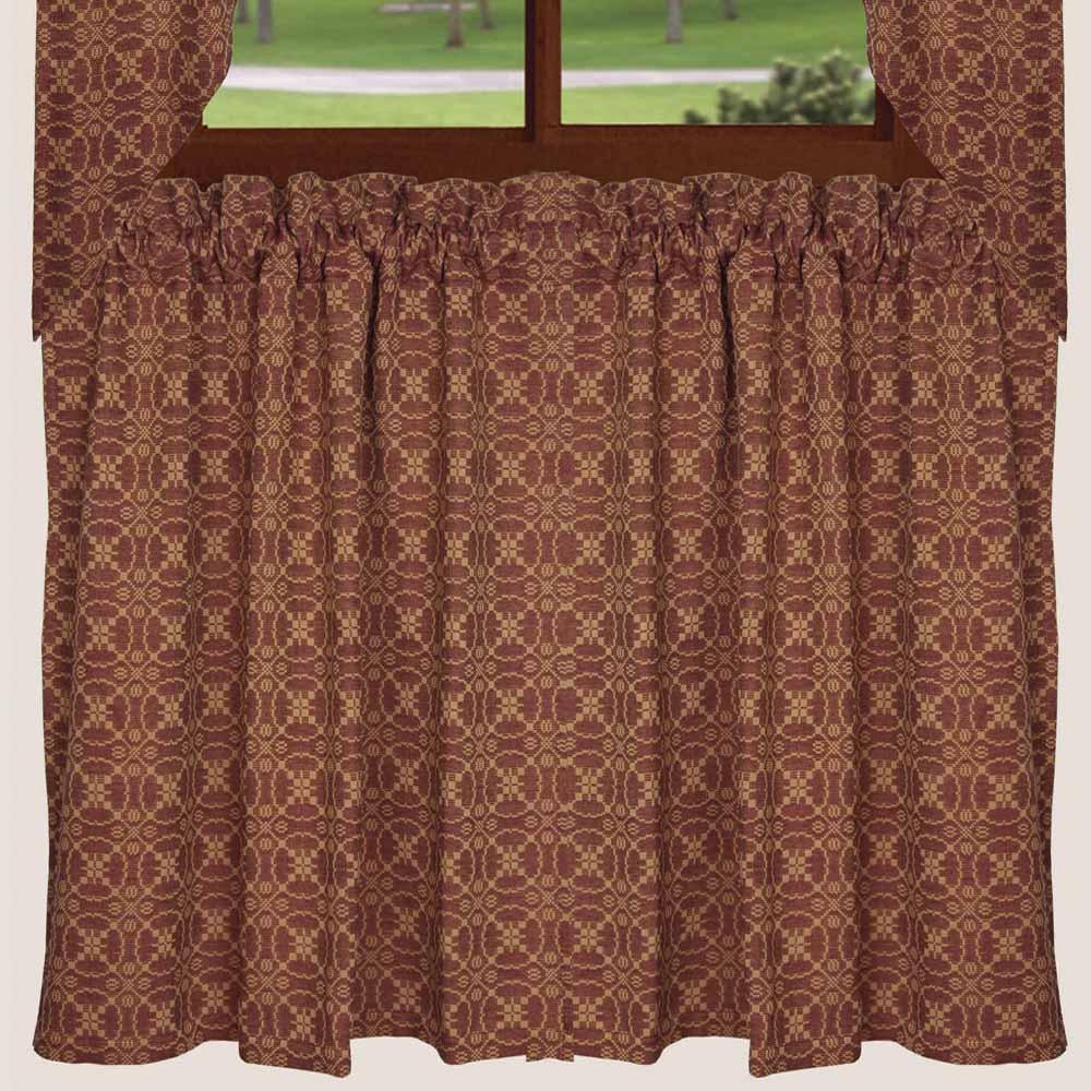 Barn Red Tan Marshfield Jacquard 36" Tiers Lined T3106017 - The Fox Decor