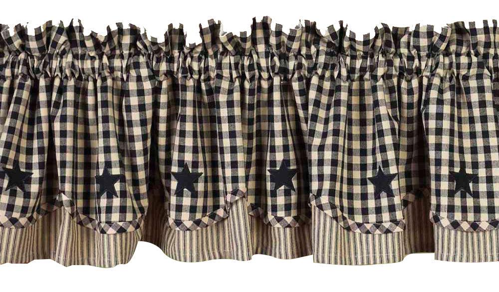 Black Nutmeg Heritage House Check W/ Black Star Fairfield Valance Lined VF040011 - The Fox Decor