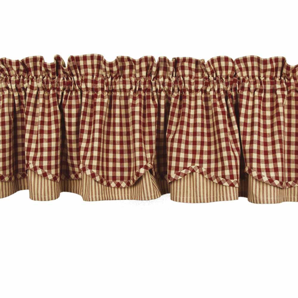 Barn Red Nutmeg Heritage House Check Barn Red Fairfield Valance Lined VF100017 - The Fox Decor