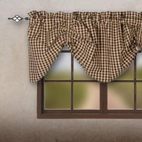 Heritage House Check Gathered Valance Black Nutmeg Lined VG100011 - The Fox Decor