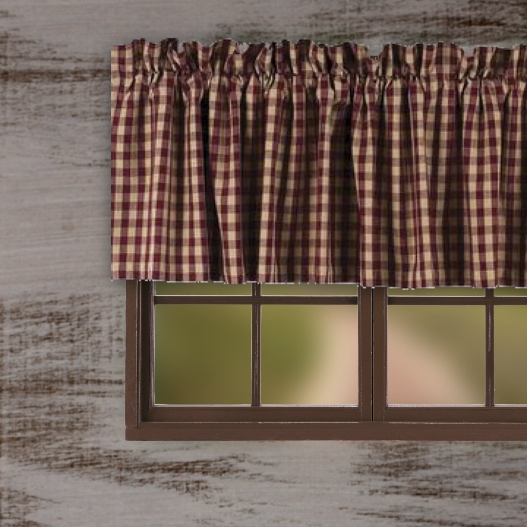 Barn Red Nutmeg Heritage House Check Barn Red Valance Lined VL100017 - The Fox Decor