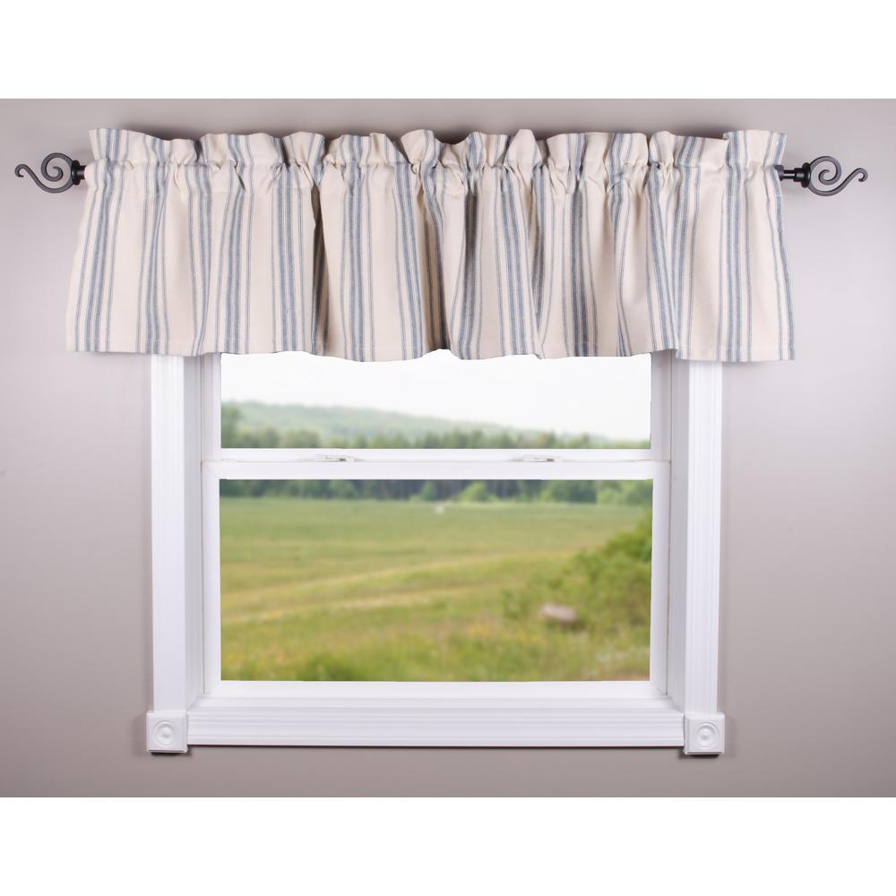Colonial Blue Cream Grain Sack Stripe Valance Lined VL165014 - The Fox Decor