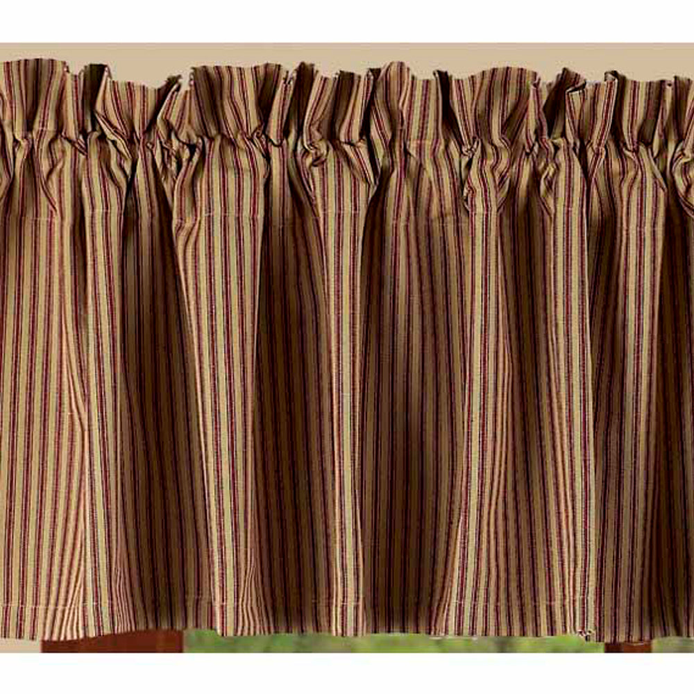 Barn Red Nutmeg York Ticking Valance Lined VL880017 - The Fox Decor