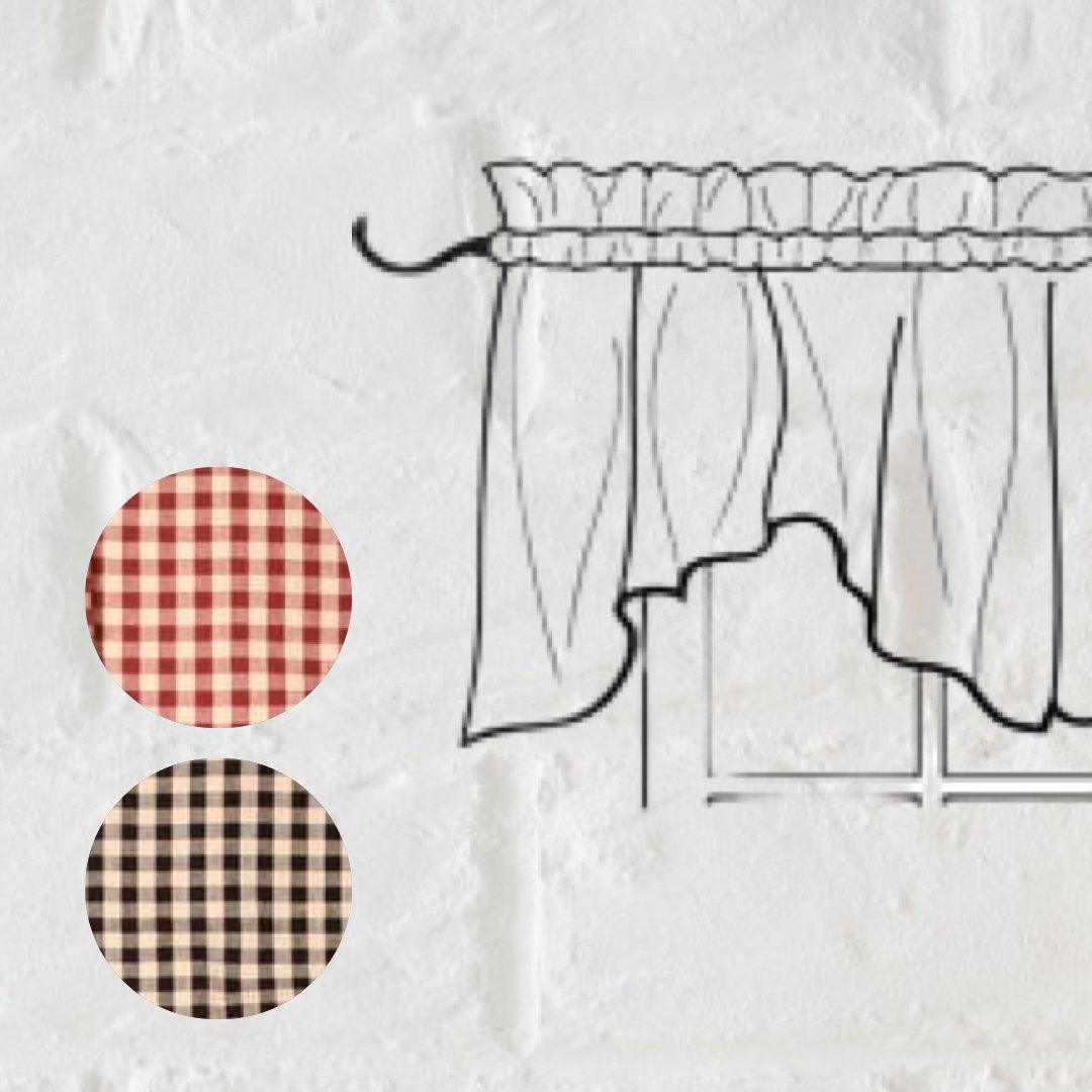 Barn Red Nutmeg Heritage House Check Barn Red Scalloped Valance Lined VS100017 - The Fox Decor