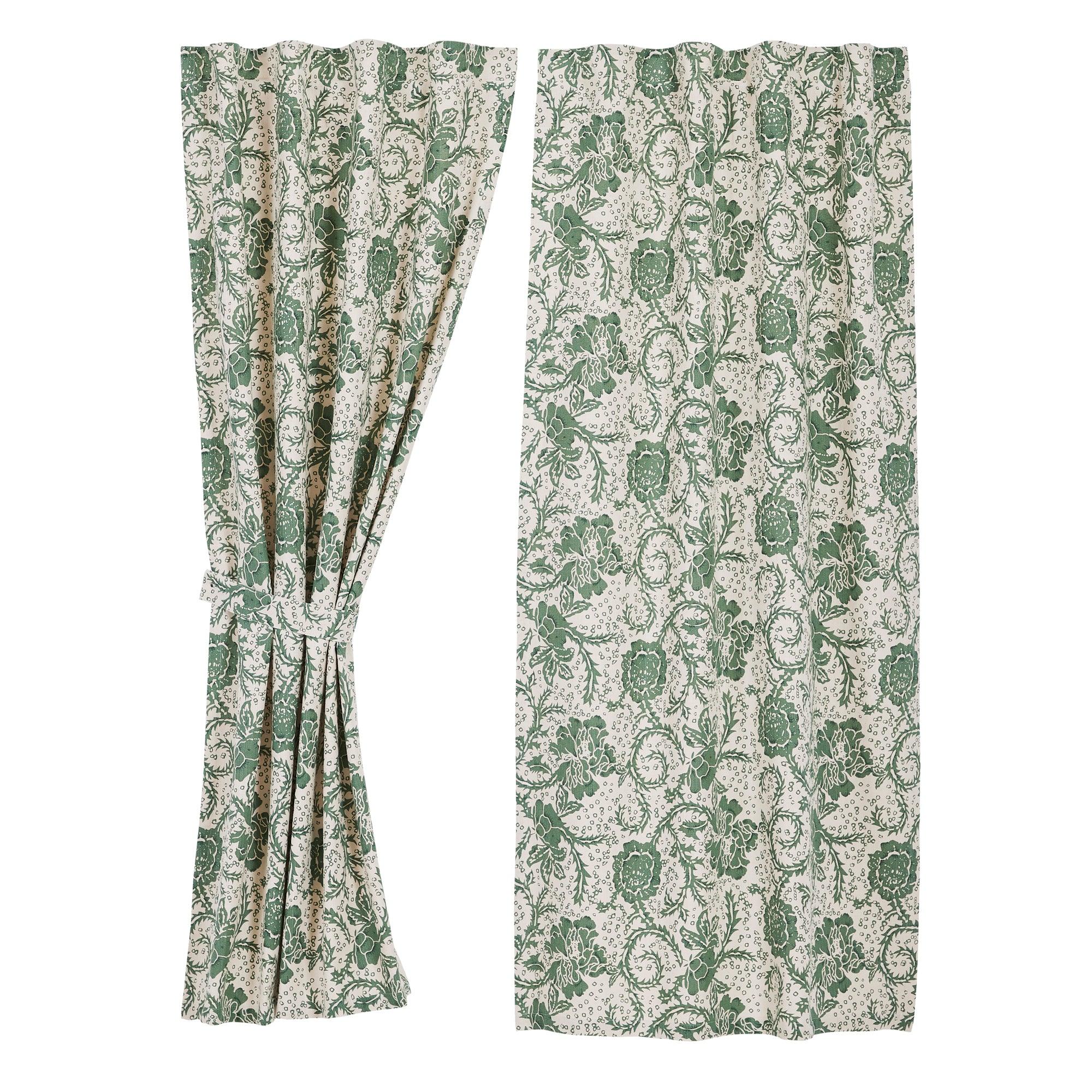 Dorset Green Floral Short Panel Curtain Set of 2 63x36 VHC Brands - The Fox Decor
