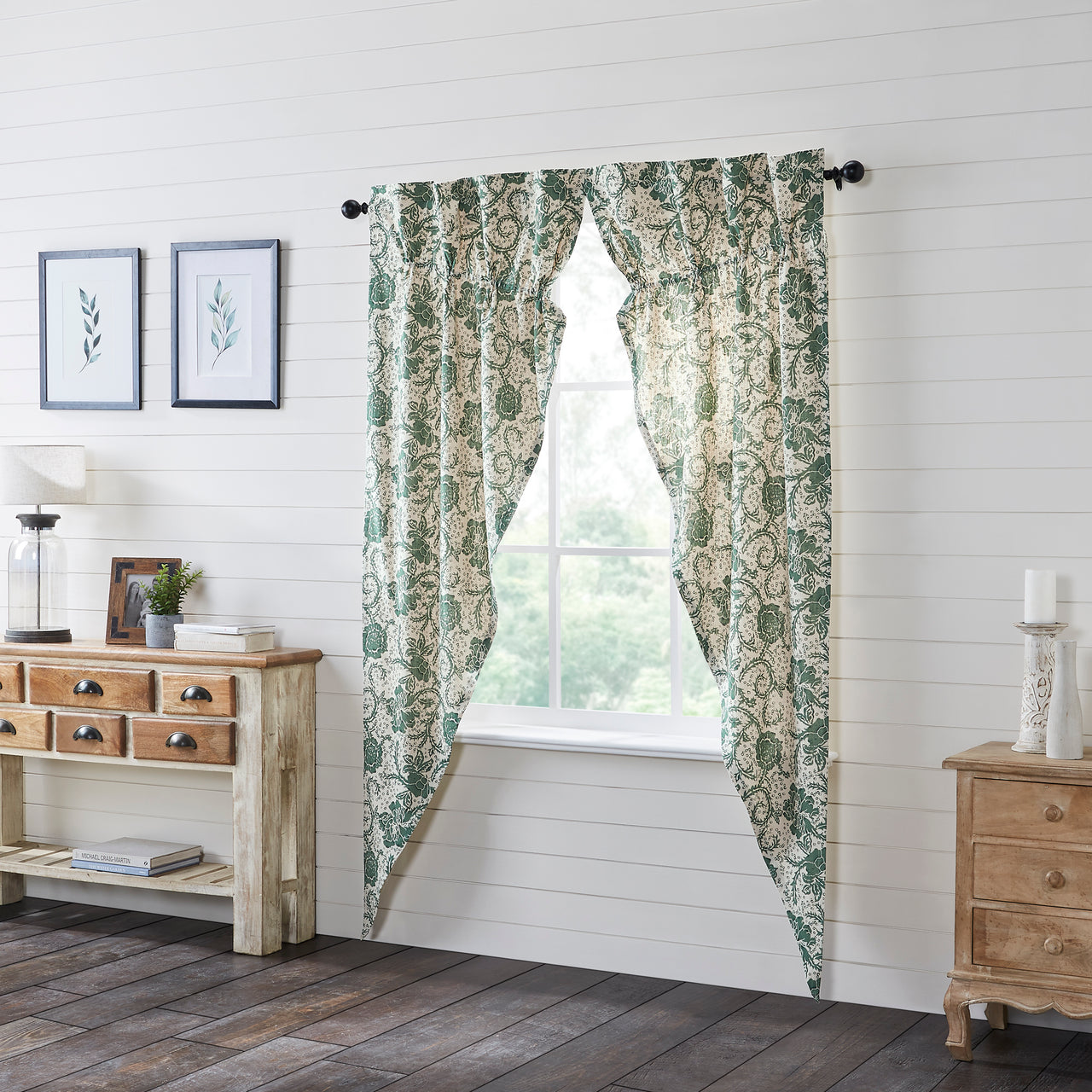 Dorset Green Floral Prairie Long Panel Curtain Set of 2 84x36x18 VHC Brands - The Fox Decor