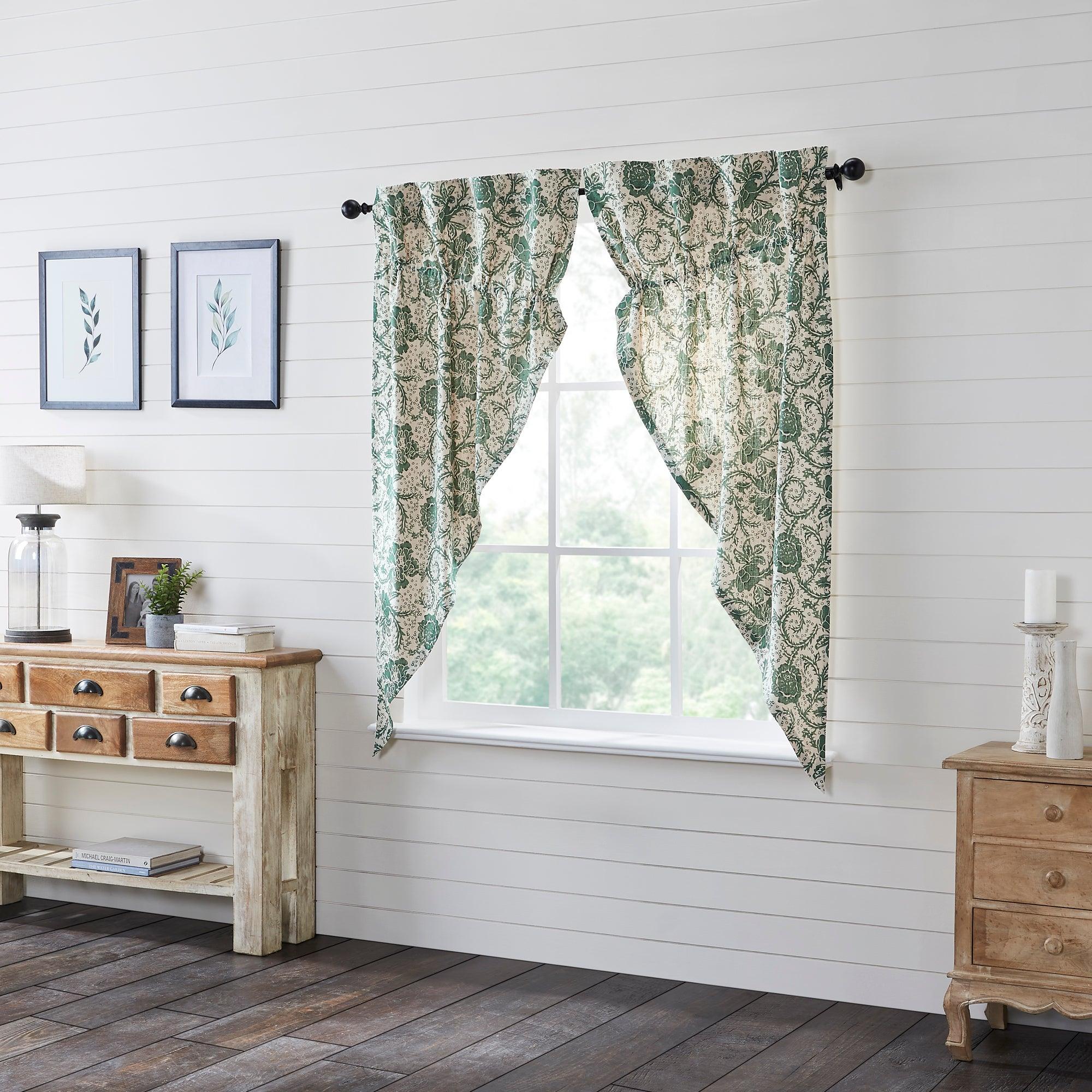 Dorset Green Floral Prairie Short Panel Curtain Set of 2 63x36x18 VHC Brands - The Fox Decor