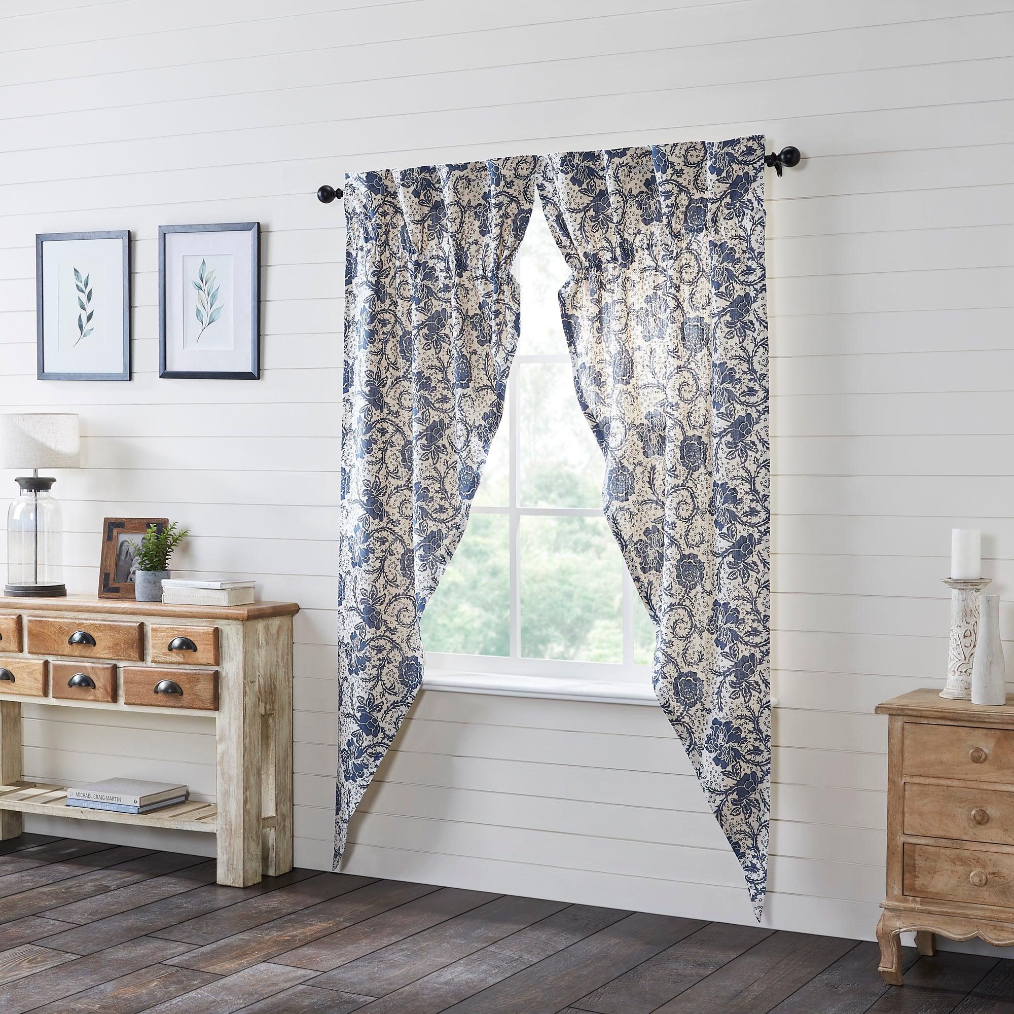 Dorset Navy Floral Prairie Long Panel Curtain Set of 2 84x36x18 VHC Brands - The Fox Decor