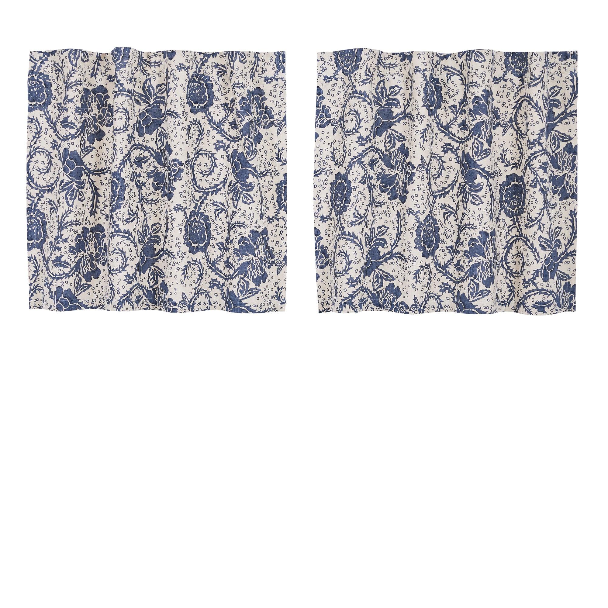 Dorset Navy Floral Tier Curtain Set of 2 L24xW36 VHC Brands - The Fox Decor