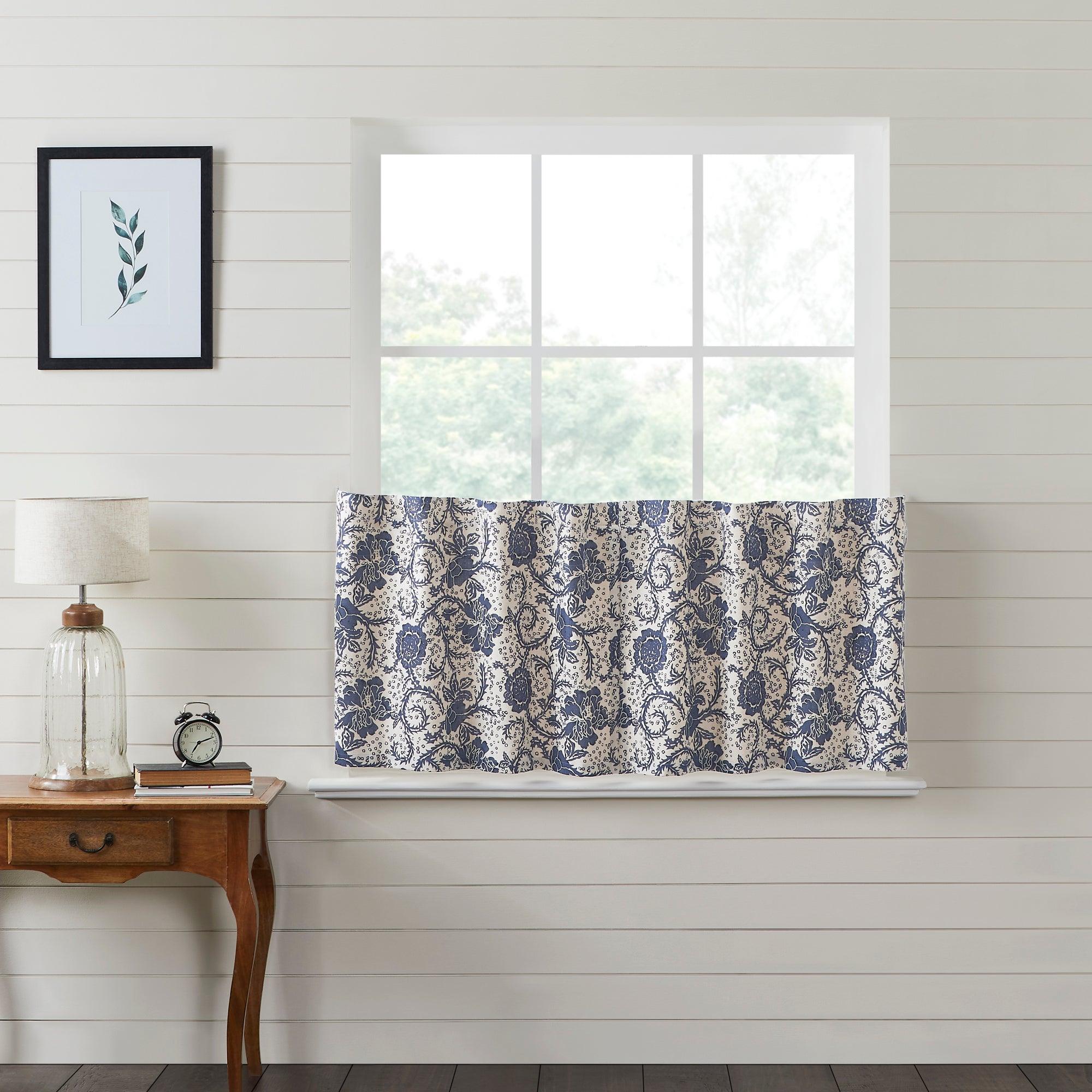 Dorset Navy Floral Tier Curtain Set of 2 L24xW36 VHC Brands - The Fox Decor