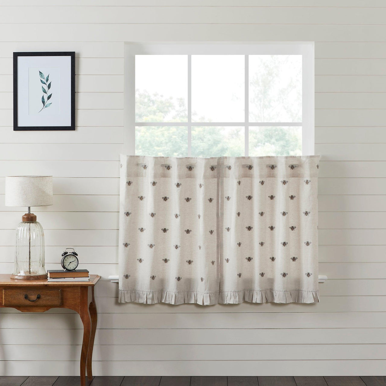 Embroidered Bee Tier Curtain Set of 2 L36xW36 VHC Brands - The Fox Decor