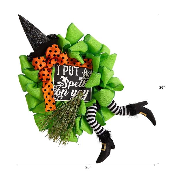 26" Halloween Witch Broom and Hat Mesh Wreath - The Fox Decor