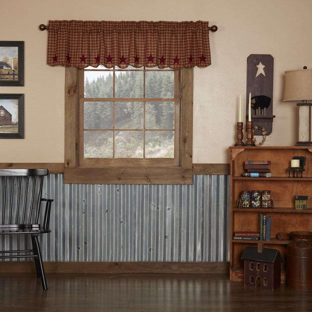 Burgundy Star Scalloped Valance Curtain 16x72 - The Fox Decor