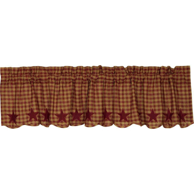 Burgundy Star Scalloped Valance Curtain 16x72 - The Fox Decor
