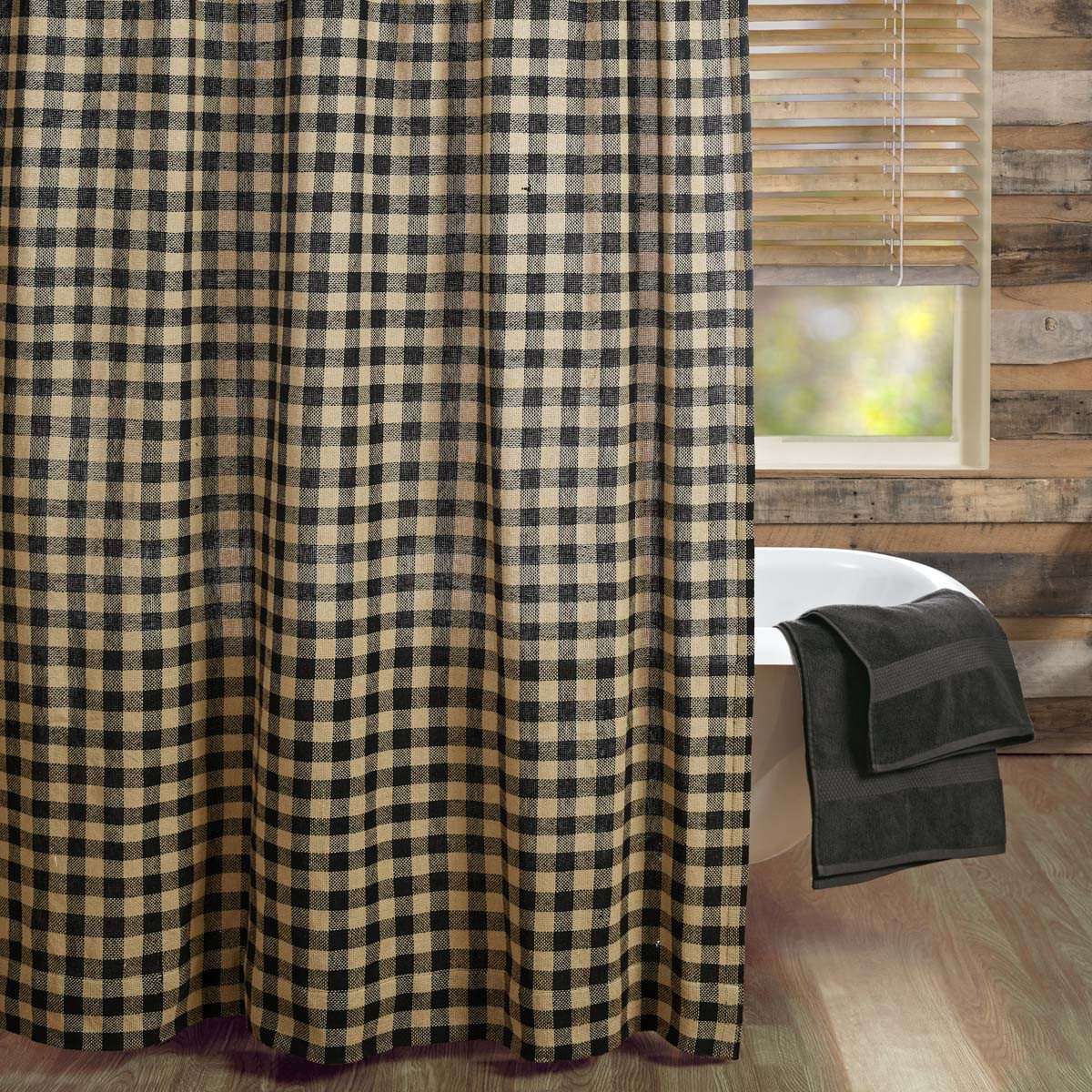 Burlap Black Check Shower Curtain 72"x72" - The Fox Decor