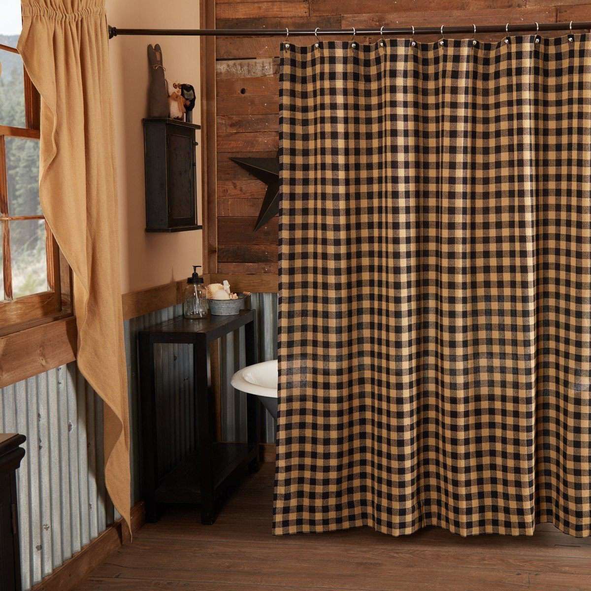Burlap Black Check Shower Curtain 72