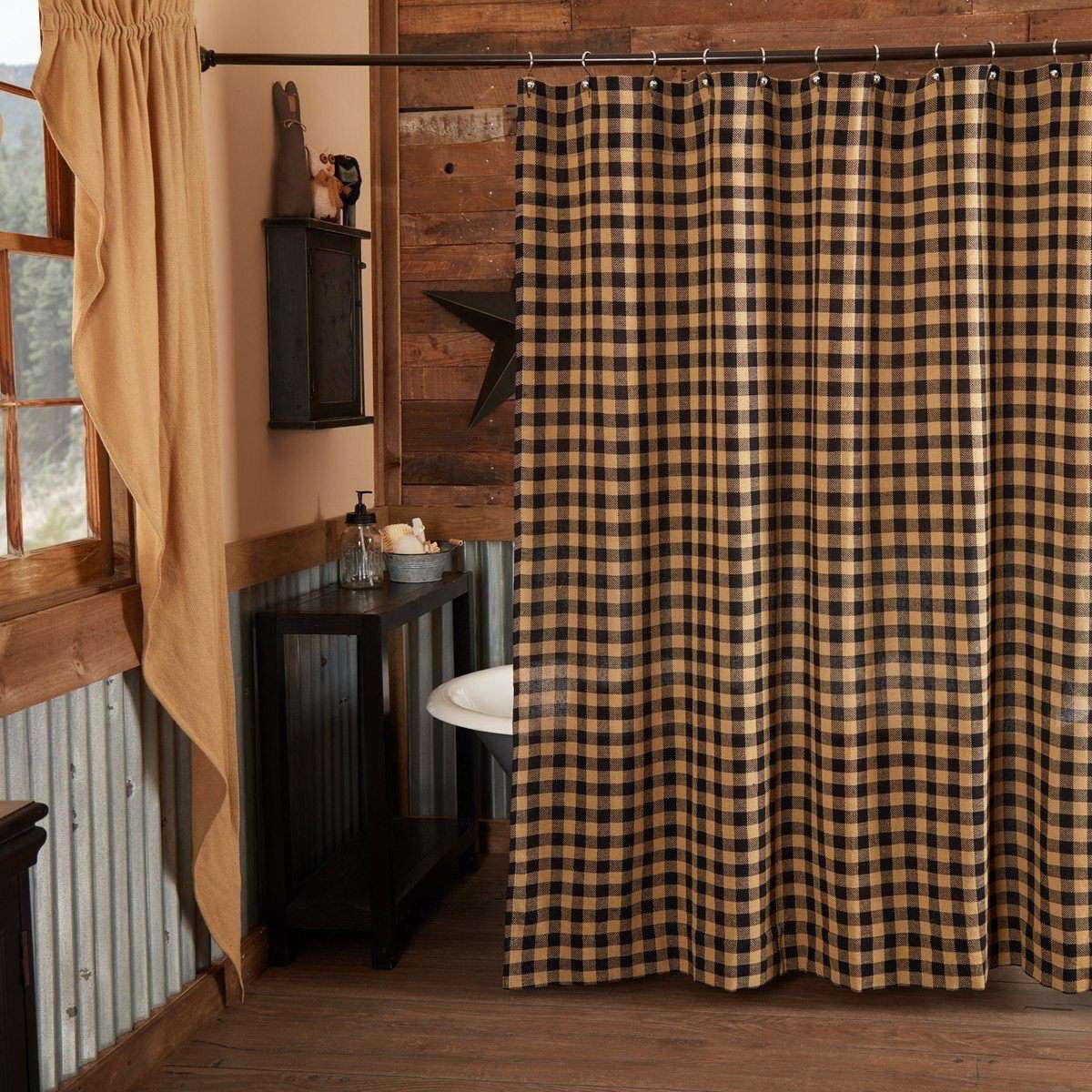 Burlap Black Check Shower Curtain 72"x72" - The Fox Decor