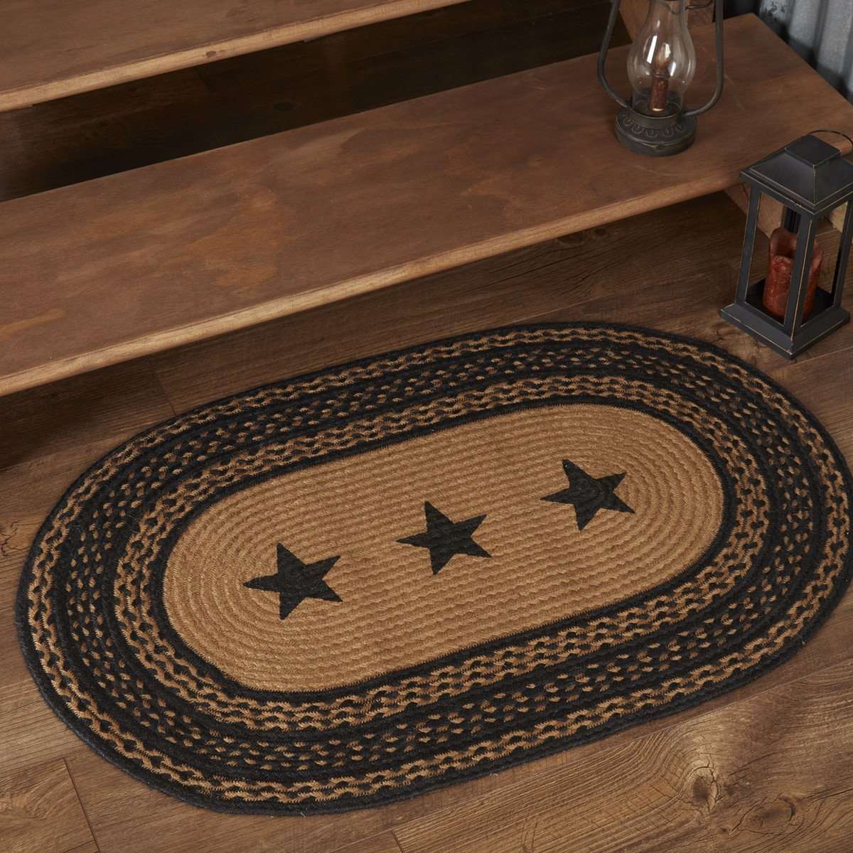 Farmhouse Jute Braided Rugs Oval Stencil Stars VHC Brands - The Fox Decor