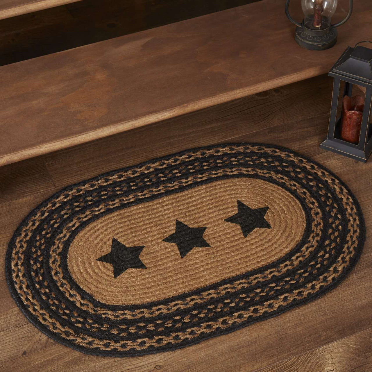 Farmhouse Jute Braided Rugs Oval Stencil Stars VHC Brands - The Fox Decor