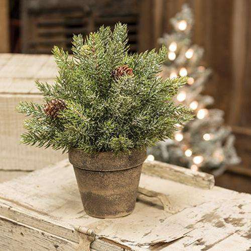 Frosted Spruce Sphere w/Pot, 9" - The Fox Decor