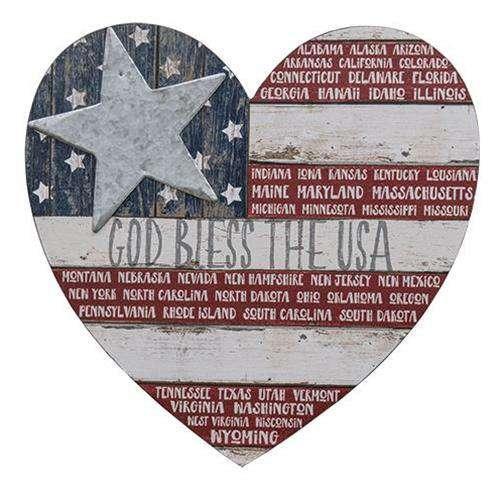 God Bless the USA Heart Plaque - The Fox Decor