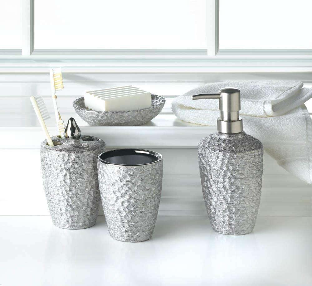 Hammered Silver Bath Accessory Set - The Fox Decor