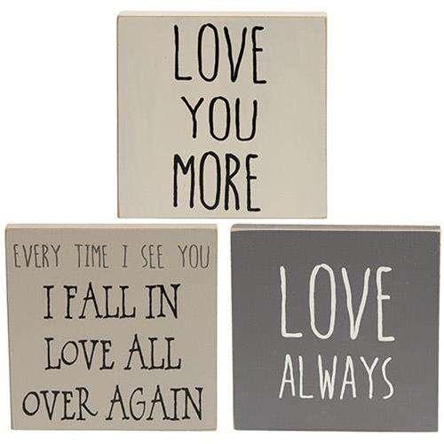 Love You More Stoneware Square Block, 3 asstd. - The Fox Decor