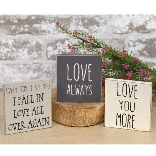 Love You More Stoneware Square Block, 3 asstd. - The Fox Decor