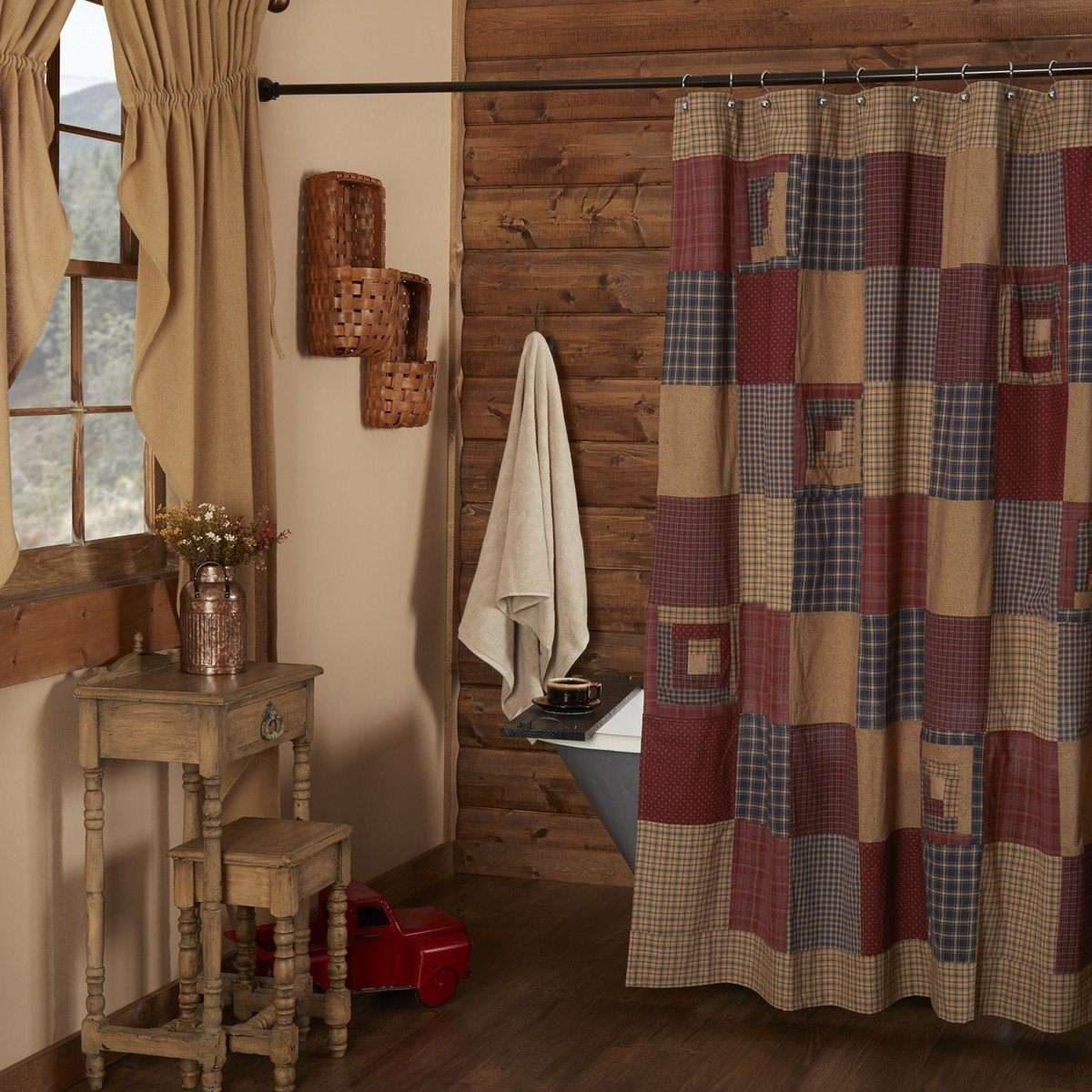 Millsboro Shower Curtain with Vintage Patchwork 72
