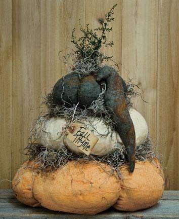 Stuffed Fat Pumpkin Stack w/ Crow - The Fox Decor